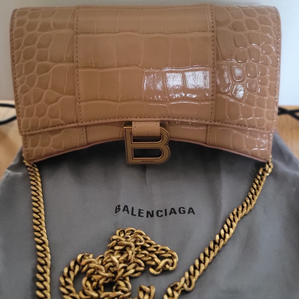 Balenciaga Hourglass Croc-Embossed Wallet on Chain